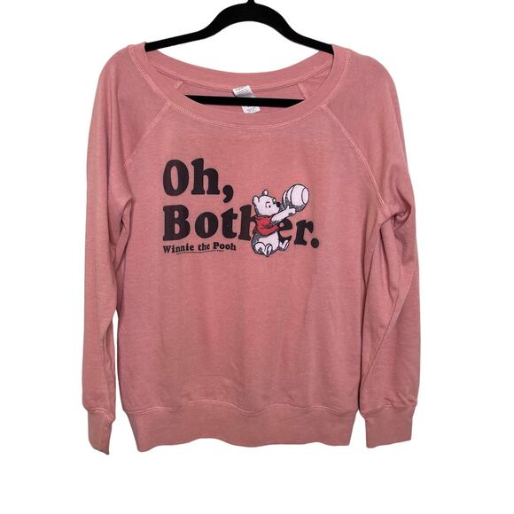 Disney Winnie The Pooh Oh Bother Crewneck Slouchy Sweatshirt Pullover Pink M - Picture 1 of 12
